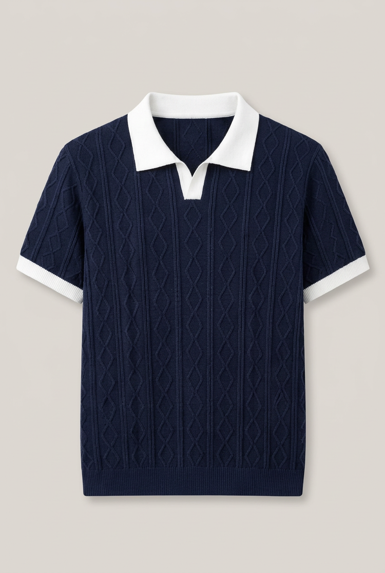 Polo en maille à col contrasté – Bleu marine Homme