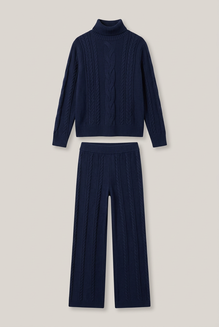 Ensemble en maille torsadée – Bleu marine Femme