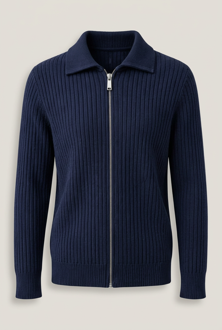 Veste zippée en maille côtelée – Bleu marine Homme