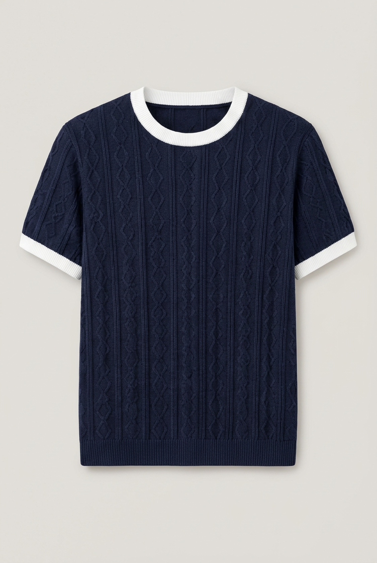 T-shirt en maille texturée – Bleu marine Homme